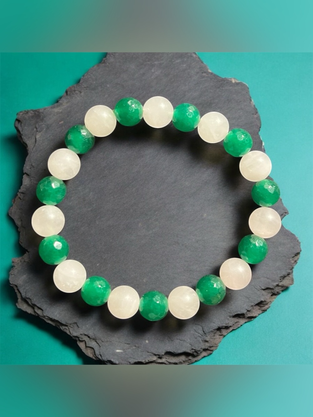 Handmade Green Agate & Rose Quartz Beaded  Bracelet